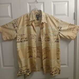 Mens Fubu short sleeve Shirt. XL Cream with dark brown print
